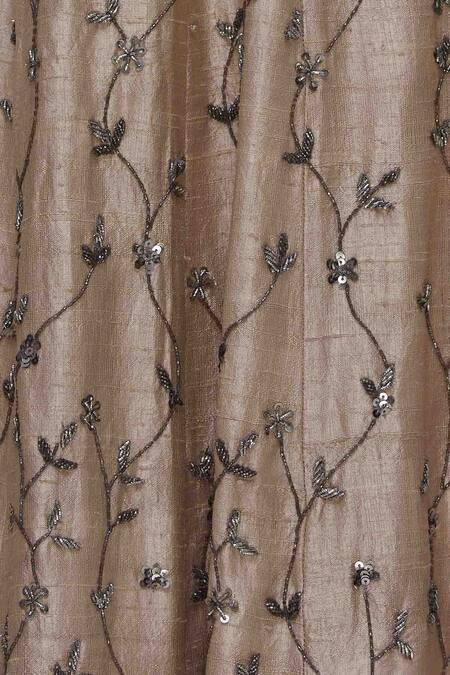 ASTHA NARANG Beige Raw Silk Leaf Neck Embroidered Lehenga Set at Aza Fashions ASTHA NARANG_Beige Raw Silk Leaf Neck Embroidered Lehenga Set_at_Aza_Fashions