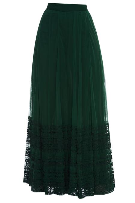 Shop_ASTHA NARANG_Green Net Round Anarkali Kurta Set_Online_at_Aza_Fashions