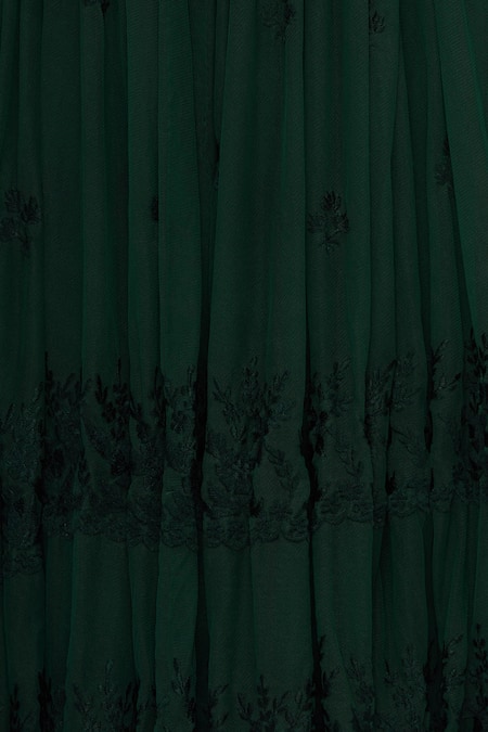 ASTHA NARANG_Green Net Round Anarkali Kurta Set_at_Aza_Fashions