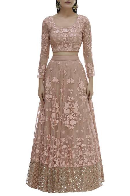 Shop_ASTHA NARANG_Pink Net Round Embroidered Lehenga And Cape Set_Online_at_Aza_Fashions