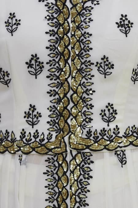 ASTHA NARANG_White Georgette V Neck Embroidered Anarkali And Sharara Set_at_Aza_Fashions