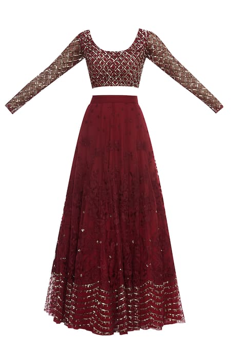 Shop_ASTHA NARANG_Red Net Round Embroidered Lehenga Set_Online_at_Aza_Fashions