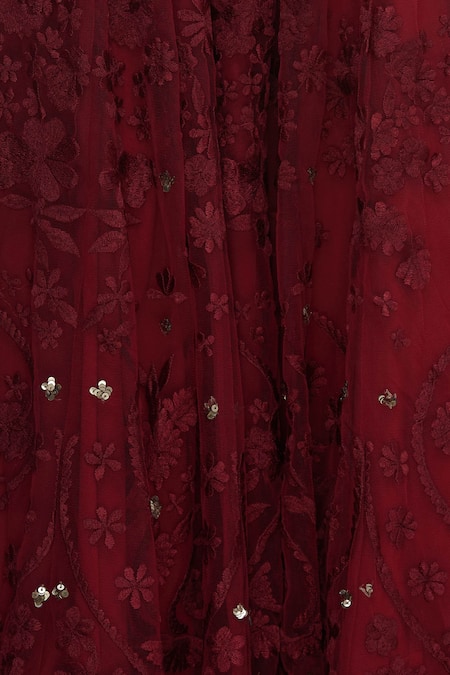 ASTHA NARANG_Red Net Round Embroidered Lehenga Set_at_Aza_Fashions