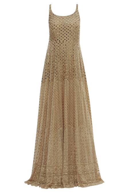 Shop Vandana Sethi Beige Chikankari Net U-shaped Neckline Embroidered Anarkali With Dupatta Online at Aza Fashions Shop_Vandana Sethi_Beige Chikankari Net U-shaped Neckline Embroidered Anarkali With Dupatta _Online_at_Aza_Fashions