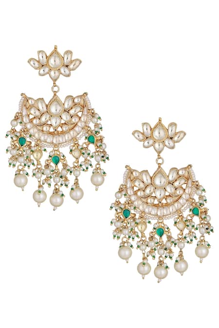 Auraa Trends Gold Plated Beads, Diamonds Kundan Earrings 