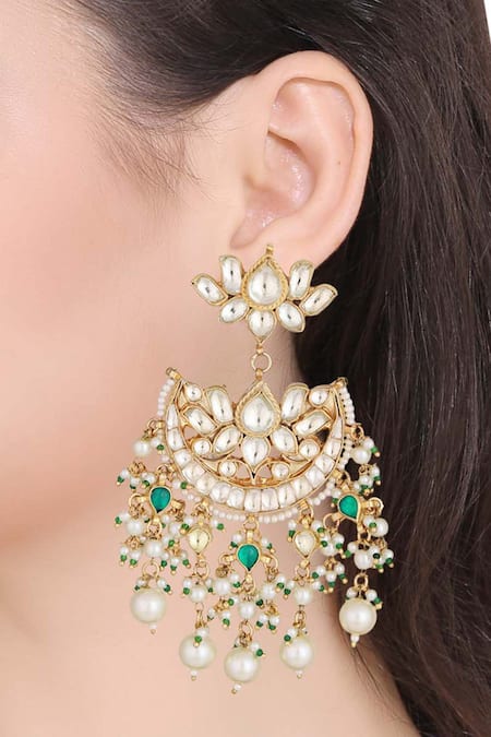 Shop Auraa Trends Gold Plated Beads, Diamonds Kundan Earrings at Aza Fashions Shop_Auraa Trends_Gold Plated Beads, Diamonds Kundan Earrings _at_Aza_Fashions