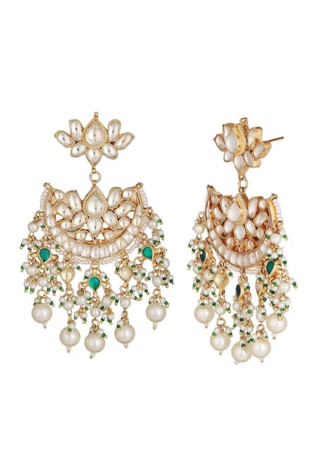 Auraa Trends_Gold Plated Beads, Diamonds Kundan Earrings _Online_at_Aza_Fashions