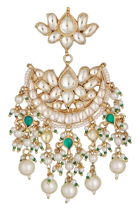 Buy_Auraa Trends_Gold Plated Beads, Diamonds Kundan Earrings _Online_at_Aza_Fashions