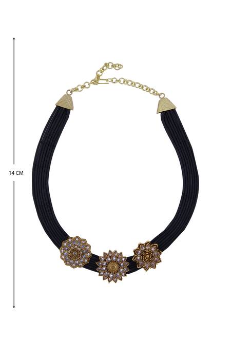 Rohita_Gold Plated Crystal Floral Choker_Online_at_Aza_Fashions