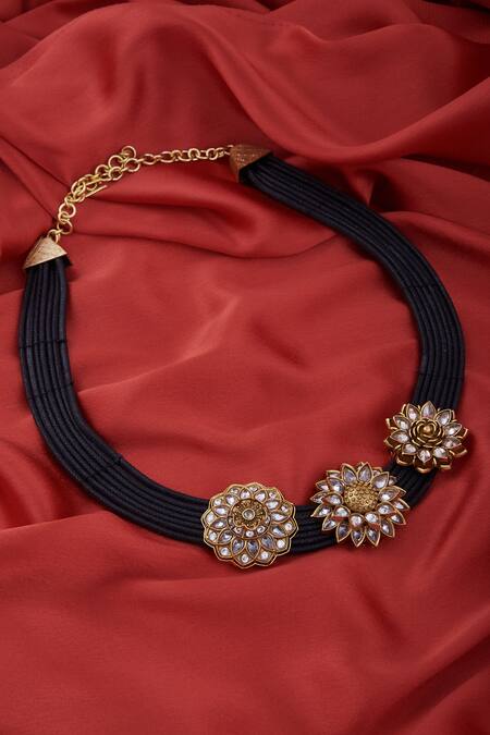 Buy_Rohita_Gold Plated Crystal Floral Choker_Online_at_Aza_Fashions