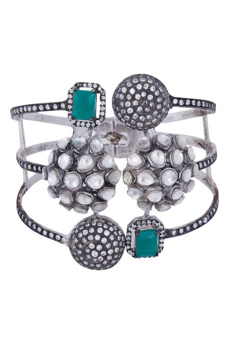 Rohita Silver Plated Crystals Cuff Online at Aza Fashions Rohita_Silver Plated Crystals Cuff_Online_at_Aza_Fashions