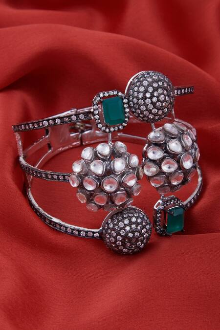 Buy Rohita Silver Plated Crystals Cuff Online at Aza Fashions Buy_Rohita_Silver Plated Crystals Cuff_Online_at_Aza_Fashions