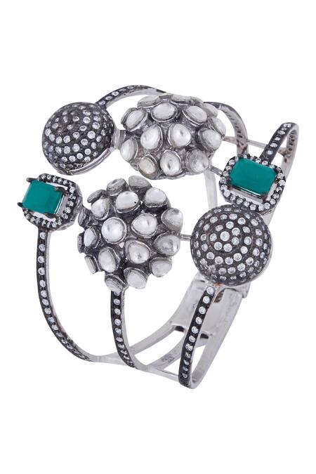 Rohita Silver Plated Crystals Cuff at Aza Fashions Rohita_Silver Plated Crystals Cuff_at_Aza_Fashions