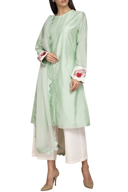 Varun Bahl Green Chanderi Straight Kurta Set