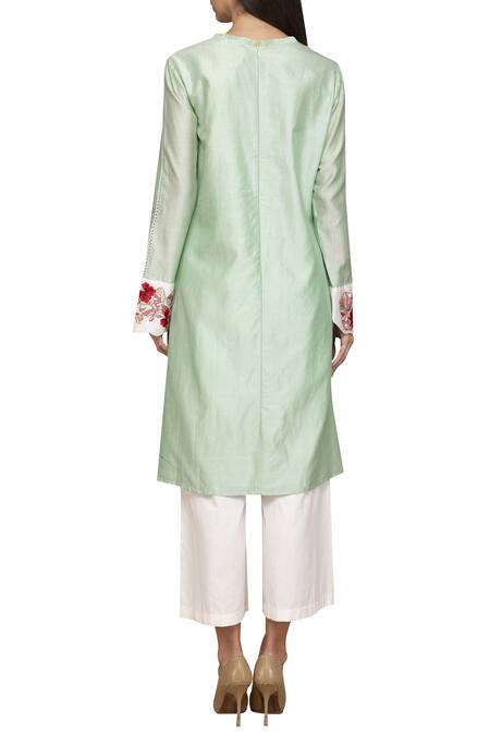 Shop Varun Bahl Green Chanderi Straight Kurta Set at Aza Fashions Shop_Varun Bahl_Green Chanderi Straight Kurta Set_at_Aza_Fashions
