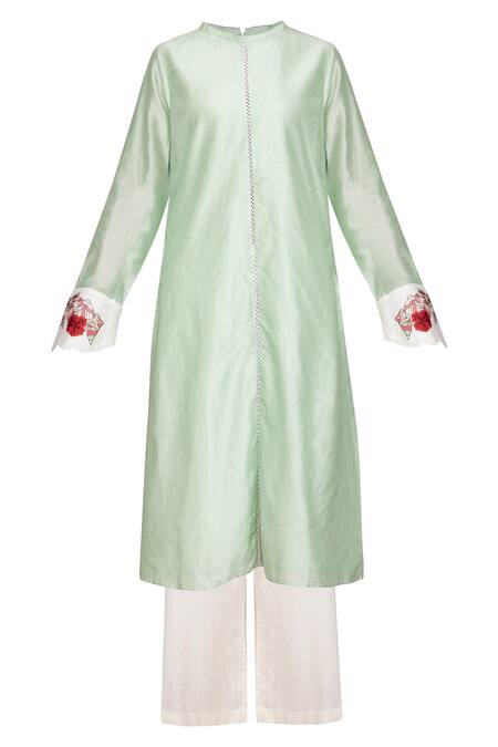 Varun Bahl Green Chanderi Straight Kurta Set Online at Aza Fashions Varun Bahl_Green Chanderi Straight Kurta Set_Online_at_Aza_Fashions