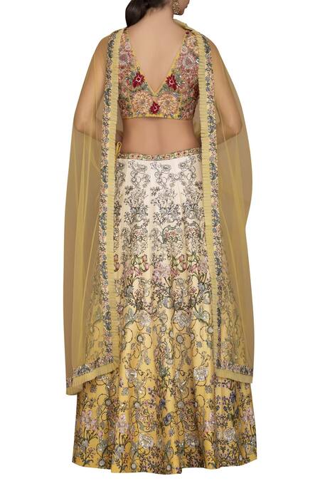 Shop Varun Bahl Yellow Raw Silk V Neck Embroidered Bridal Lehenga Set at Aza Fashions Shop_Varun Bahl_Yellow Raw Silk V Neck Embroidered Bridal Lehenga Set_at_Aza_Fashions