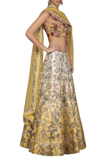 Varun Bahl Yellow Raw Silk V Neck Embroidered Bridal Lehenga Set Online at Aza Fashions Varun Bahl_Yellow Raw Silk V Neck Embroidered Bridal Lehenga Set_Online_at_Aza_Fashions