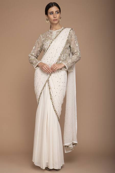 Buy_Varun Bahl_White Organza Pre-stitched Saree With Blouse_Online_at_Aza_Fashions
