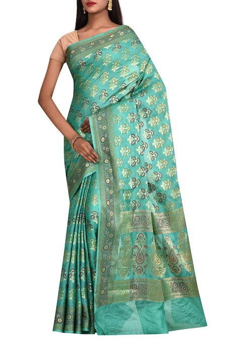 Samyukta Singhania Sea Green Pure Tussar Silk Saree 