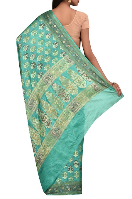 Samyukta Singhania Sea Green Pure Tussar Silk Saree 
