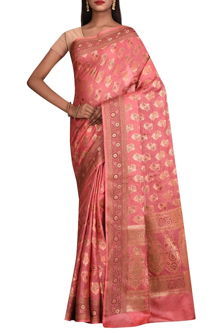 Samyukta Singhania Pink Pure Tussar Silk Saree 
