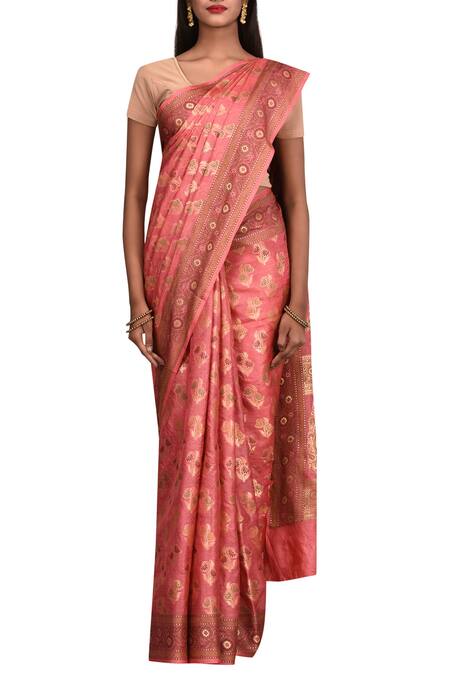 Samyukta Singhania_Pink Silk, Tussar Zari, Embroidery Pure Saree _Online_at_Aza_Fashions