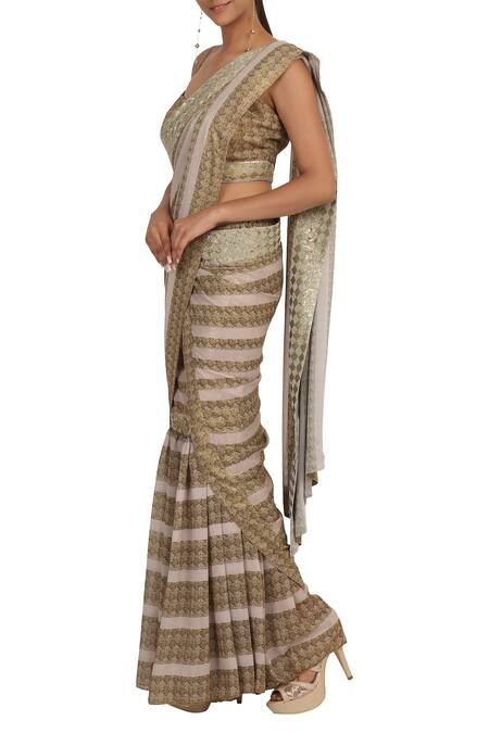 Rabani & Rakha_Gold Georgette Square Neck Printed Blouse Sharara Set_Online_at_Aza_Fashions