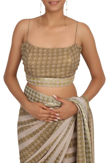 Buy_Rabani & Rakha_Gold Georgette Square Neck Printed Blouse Sharara Set_Online_at_Aza_Fashions