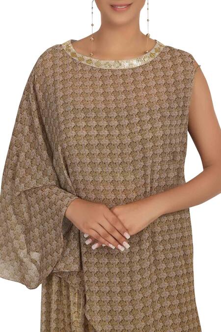 Buy_Rabani & Rakha_Gold Georgette Round Printed Tunic Palazzo Set_Online_at_Aza_Fashions