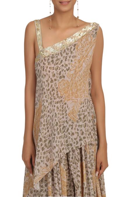 Buy_Rabani & Rakha_Gold Georgette Printed Tunic Palazzo Set_Online_at_Aza_Fashions