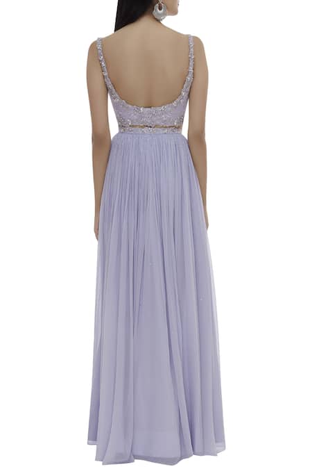 Shop Pooja Peshoria Purple Net, Georgette, Shantoon Square Neck Embellished Lehenga Set at Aza Fashions Shop_Pooja Peshoria_Purple Net, Georgette, Shantoon Square Neck Embellished Lehenga Set _at_Aza_Fashions