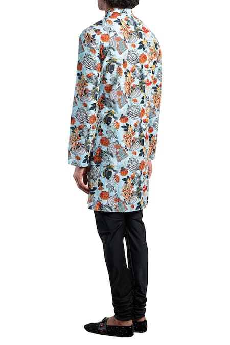 Shop_Shivan & Narresh_Blue Cotton Silk Printed Kurta Set_at_Aza_Fashions