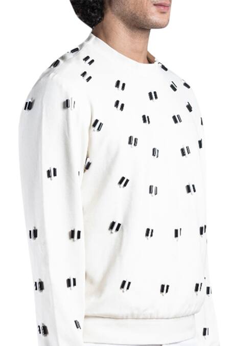 Shivan & Narresh_White Solitaire Jersey Embellished Jumper_Online_at_Aza_Fashions