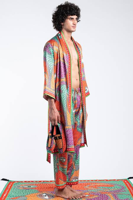 Shivan & Narresh_Orange Printed Robe_Online_at_Aza_Fashions