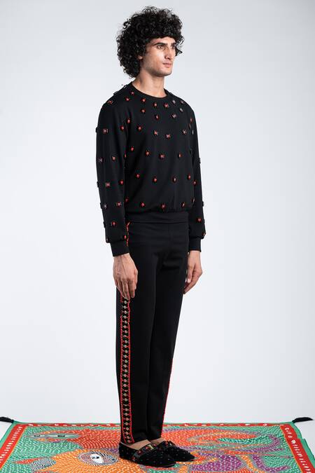 Shivan & Narresh_Black Solitaire Jersey Embellished Jumper_Online_at_Aza_Fashions
