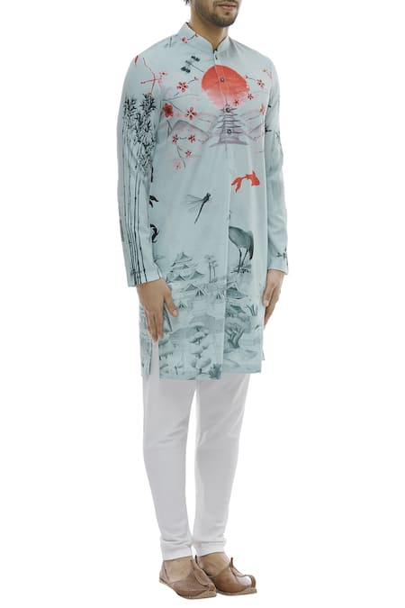Nautanky Blue Korean Polyester Printed Kurta Set Online at Aza Fashions Nautanky_Blue Korean Polyester Printed Kurta Set _Online_at_Aza_Fashions