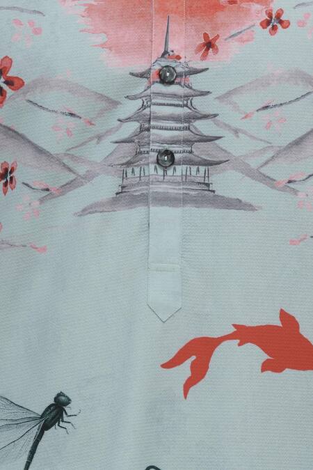 Nautanky Blue Korean Polyester Printed Kurta Set at Aza Fashions Nautanky_Blue Korean Polyester Printed Kurta Set _at_Aza_Fashions