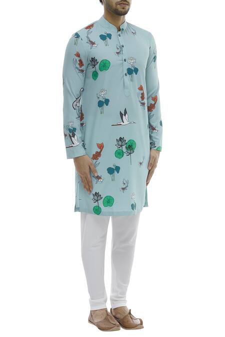 Nautanky Blue Korean Polyester Printed Kurta Set Online at Aza Fashions Nautanky_Blue Korean Polyester Printed Kurta Set _Online_at_Aza_Fashions