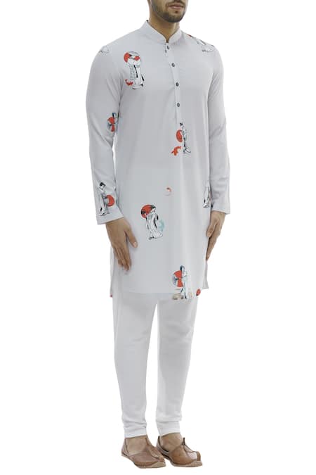 Nautanky Grey Korean Polyester Printed Kurta Set Online at Aza Fashions Nautanky_Grey Korean Polyester Printed Kurta Set _Online_at_Aza_Fashions