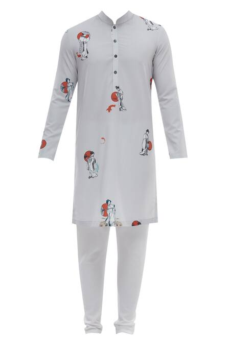 Buy Nautanky Grey Korean Polyester Printed Kurta Set Online at Aza Fashions Buy_Nautanky_Grey Korean Polyester Printed Kurta Set _Online_at_Aza_Fashions