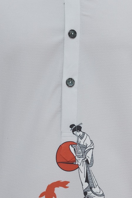 Nautanky Grey Korean Polyester Printed Kurta Set at Aza Fashions Nautanky_Grey Korean Polyester Printed Kurta Set _at_Aza_Fashions