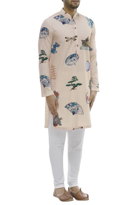 Nautanky Pink Korean Polyester Printed Kurta Set Online at Aza Fashions Nautanky_Pink Korean Polyester Printed Kurta Set _Online_at_Aza_Fashions