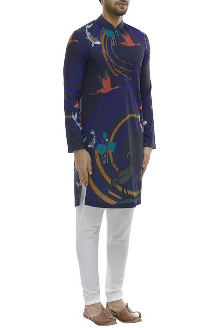 Nautanky Blue Korean Polyester Printed Kurta Set Online at Aza Fashions Nautanky_Blue Korean Polyester Printed Kurta Set _Online_at_Aza_Fashions