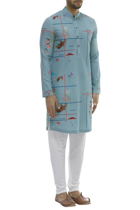 Nautanky Blue Korean Polyester Printed Kurta Set Online at Aza Fashions Nautanky_Blue Korean Polyester Printed Kurta Set _Online_at_Aza_Fashions