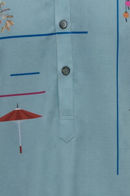 Nautanky Blue Korean Polyester Printed Kurta Set at Aza Fashions Nautanky_Blue Korean Polyester Printed Kurta Set _at_Aza_Fashions