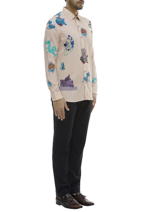 Nautanky_Pink Korean Polyester Printed Shirt _Online_at_Aza_Fashions