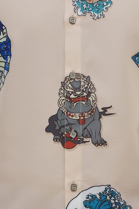 Nautanky_Pink Korean Polyester Printed Shirt _at_Aza_Fashions