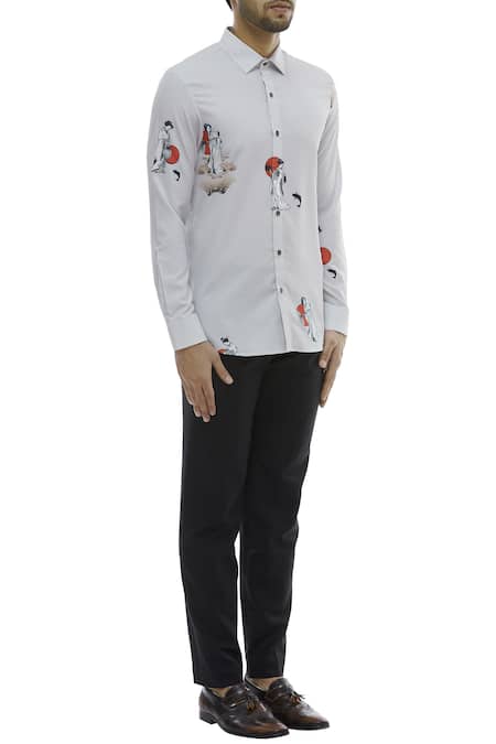 Nautanky Grey Korean Polyester Printed Shirt Online at Aza Fashions Nautanky_Grey Korean Polyester Printed Shirt _Online_at_Aza_Fashions