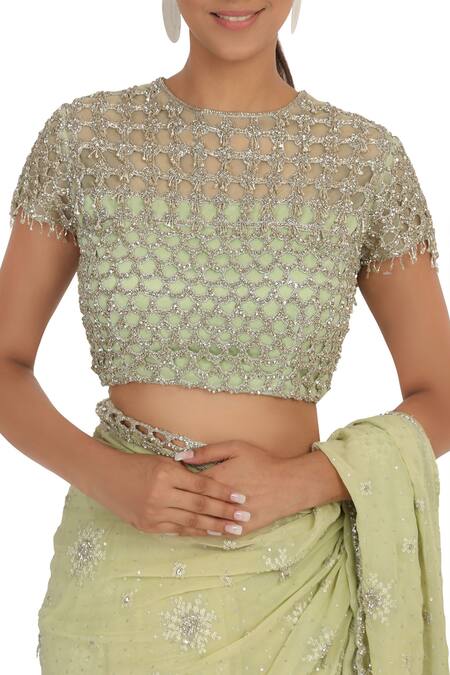 Buy_Rabani & Rakha_Green Chinon Embellished Saree Set_Online_at_Aza_Fashions
